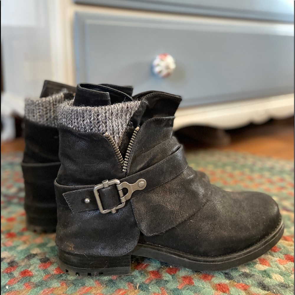 Black faux leather booties